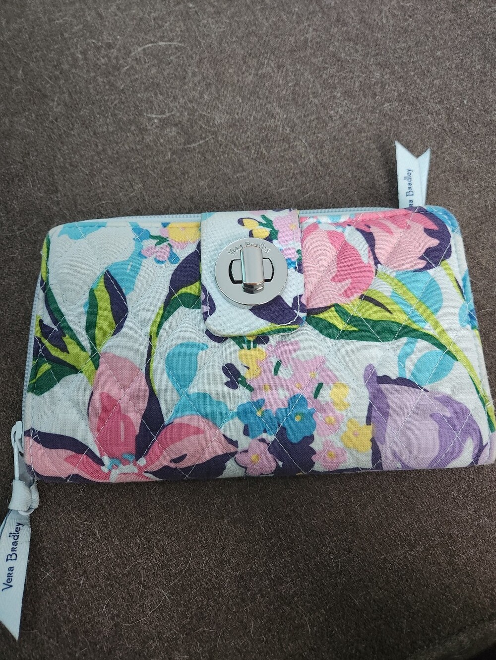 Vera Bradley Quilted Floral Wallet in Pastel Pink, Blue & Green